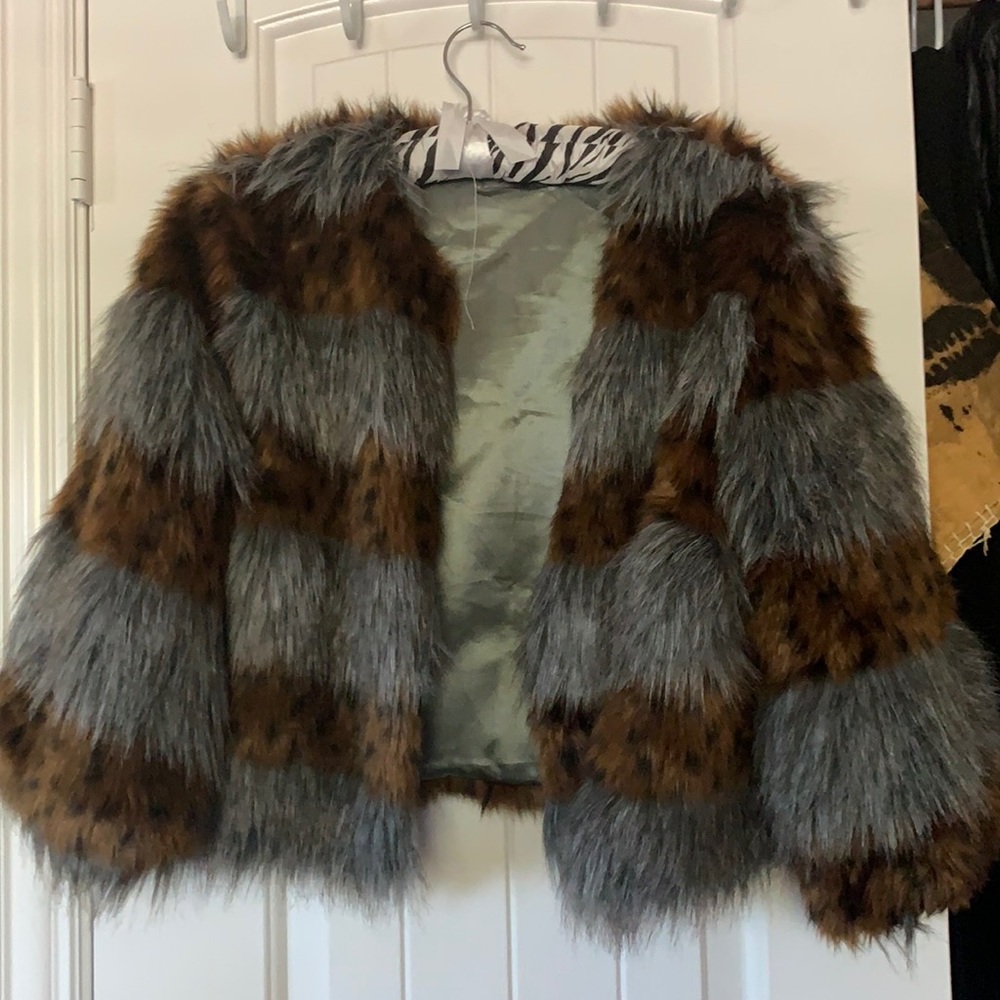 Grey & Brown Neiman Marcus faux fur jacket